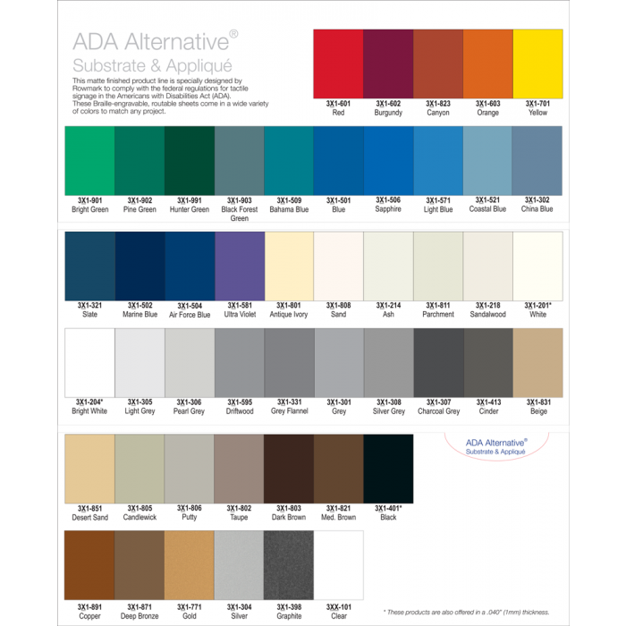 Rowmark Ada Alternative Color Chart